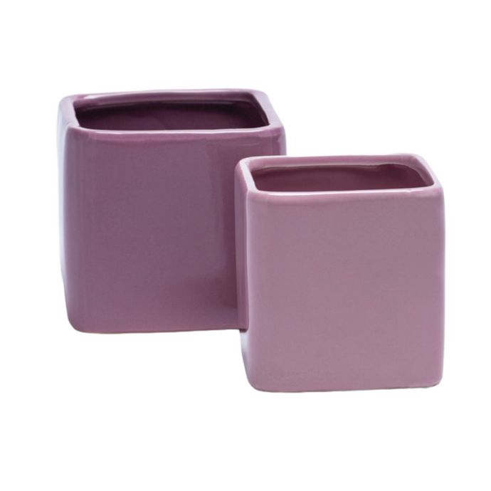 Square Ceramic Pot Pink/Purple