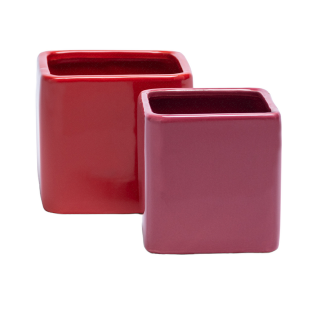 Square Ceramic Pot Red/Fuchsia